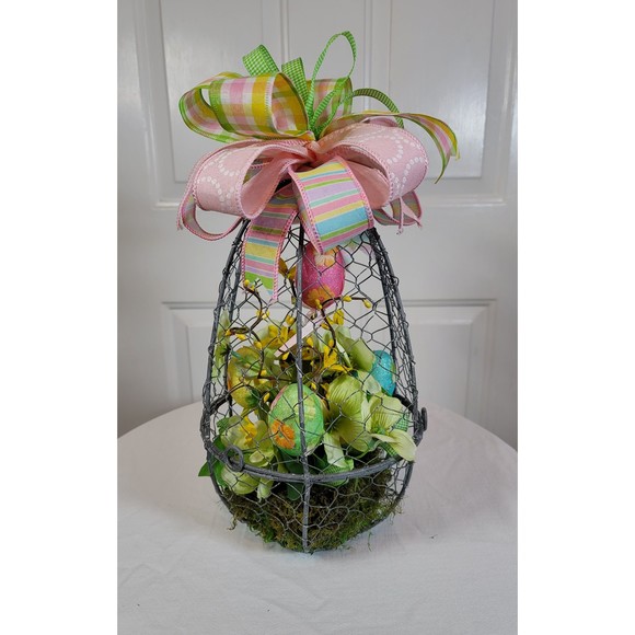 Easter Spring Floral Holiday Décor, Easter Egg Cage Wire Basket Arrangement‎ - Picture 7 of 8